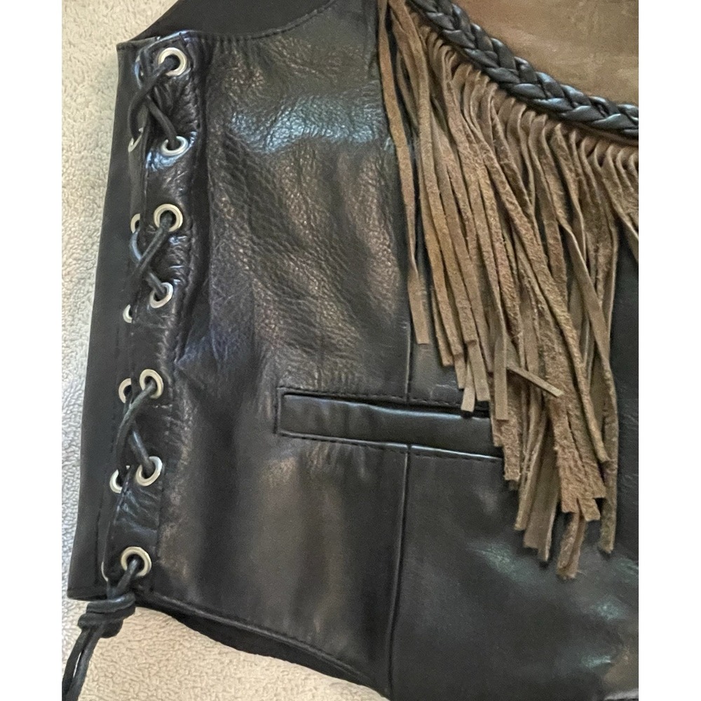 UNIK Womens Black Leather Motorcycle Vest XL Snap Front Biker NWT - Picture 10 of 15